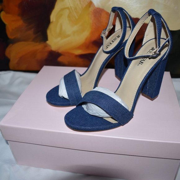 Denim Makemba Block Heel Sandals - Picture 3 of 7